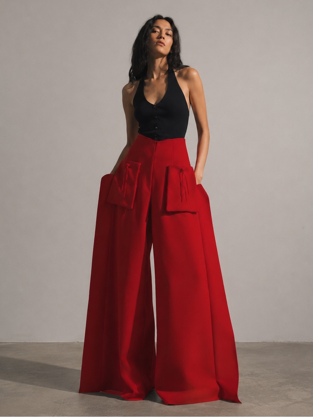 APHID LONDON High Waist Wide Leg Red Statement Pants Size 4